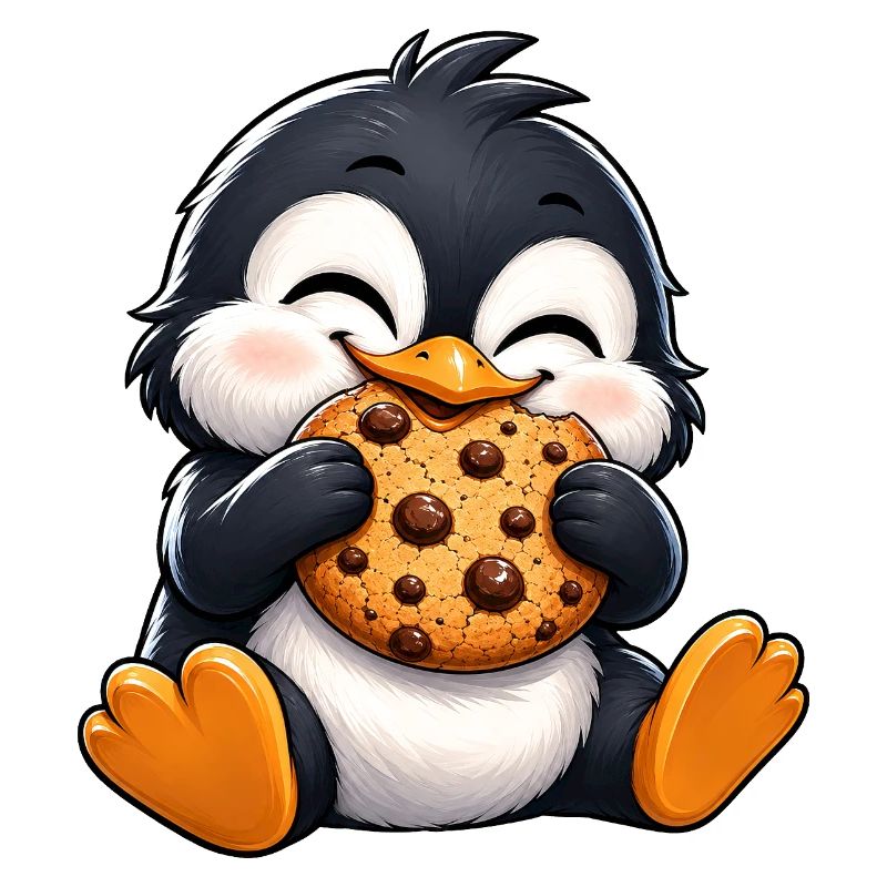 Biscuits dessinés pingouins mignons grignotant des piqûres de bande dessinée