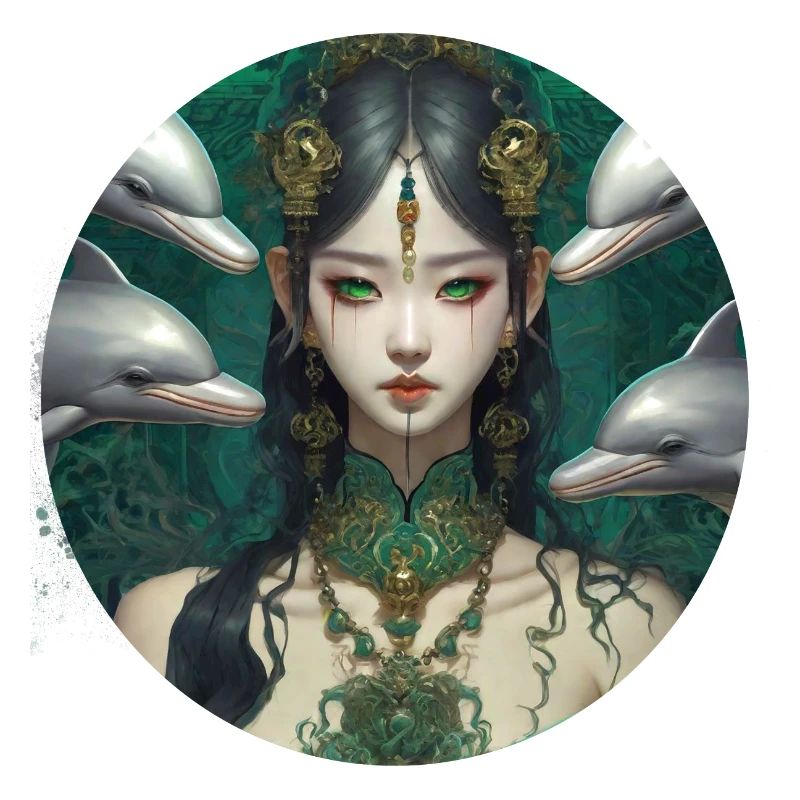 asiatin,gothic,delfine,grüne augen,anime
