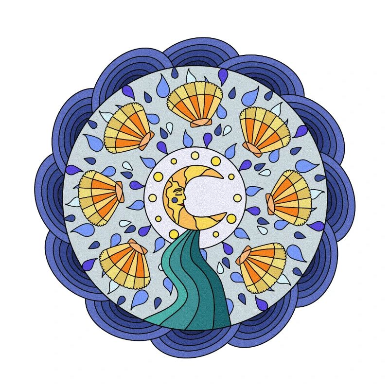 Mondsonnen-Mandala mit Wellenkranz