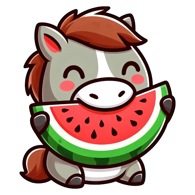 mignon cheval pastèque dessin animé plaisir d’été