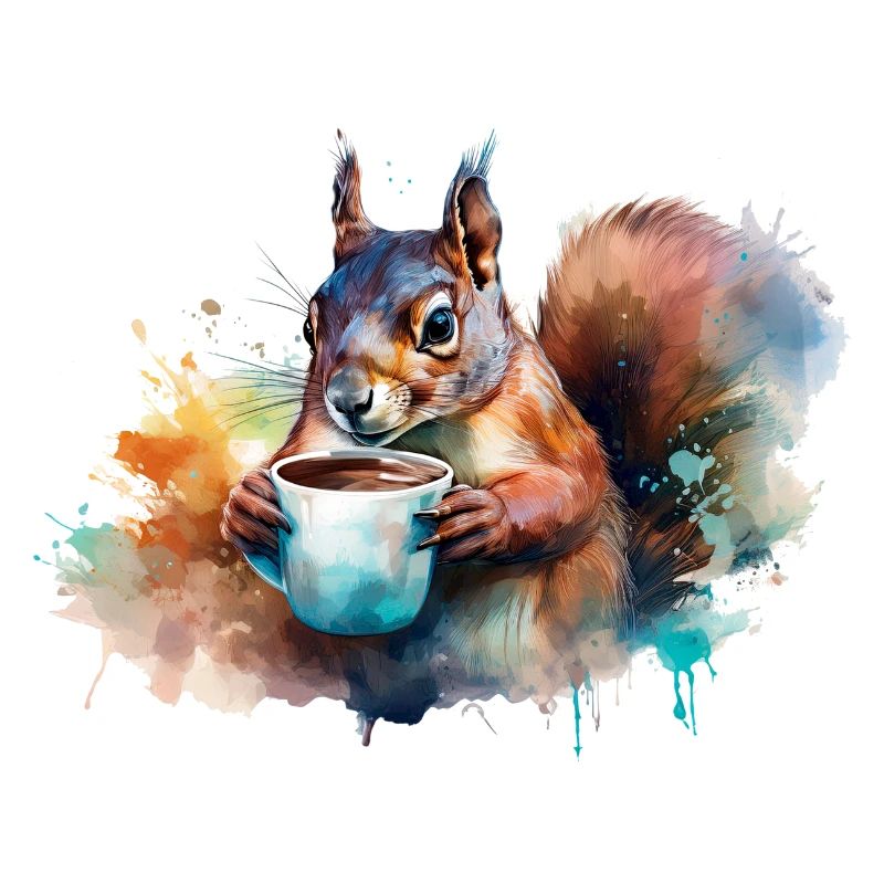 Squirrel drinking a cup of coffee