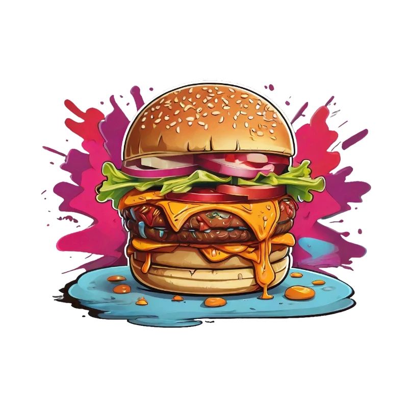 Cheeseburger mit poppigem Farbklecks