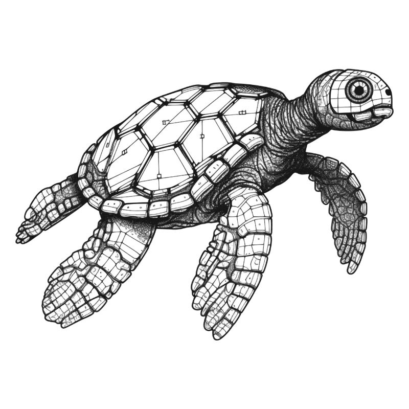 Turtle black and white swimming