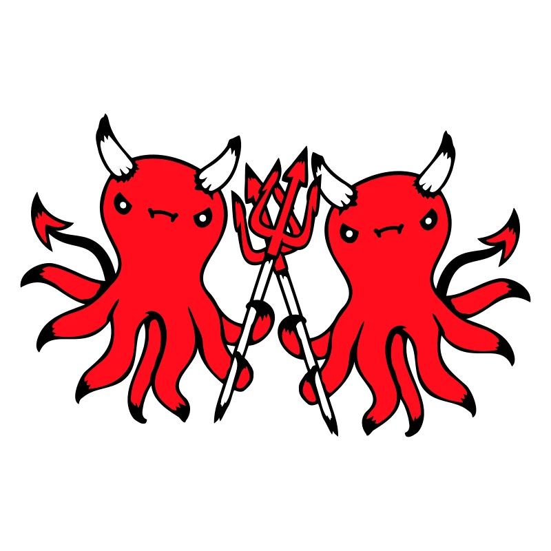 2 Octopus Devil Hell Team Friends Satan Evil Cute