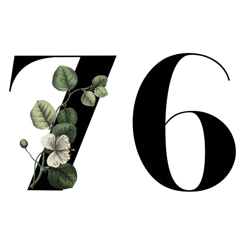 Numéro 76 floral vert - 76e anniversaire floral