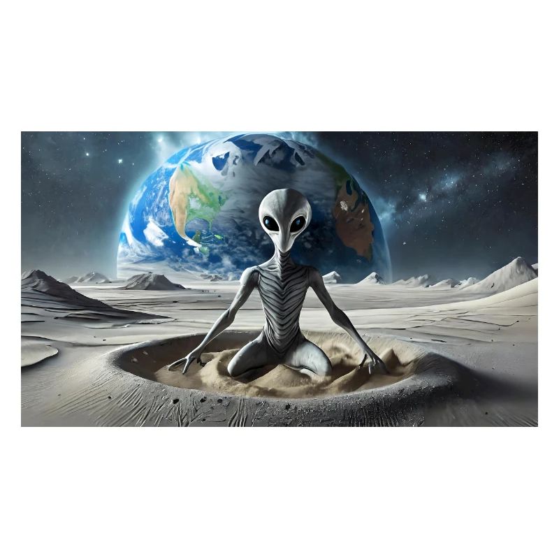 extraterrestre gris à la surface de la lune – méditer