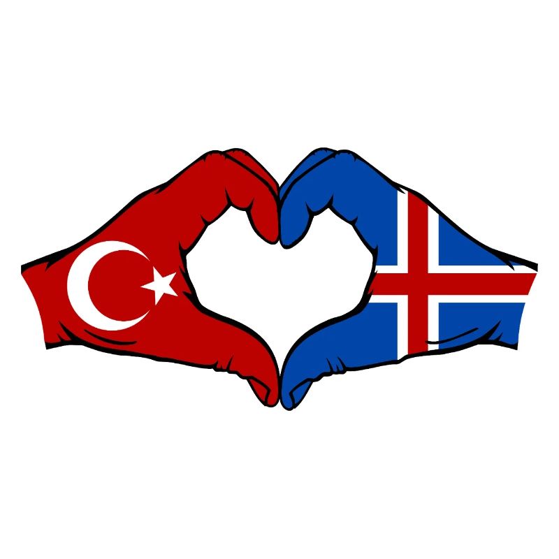 Turkey Iceland Flag Hands Heart Shape