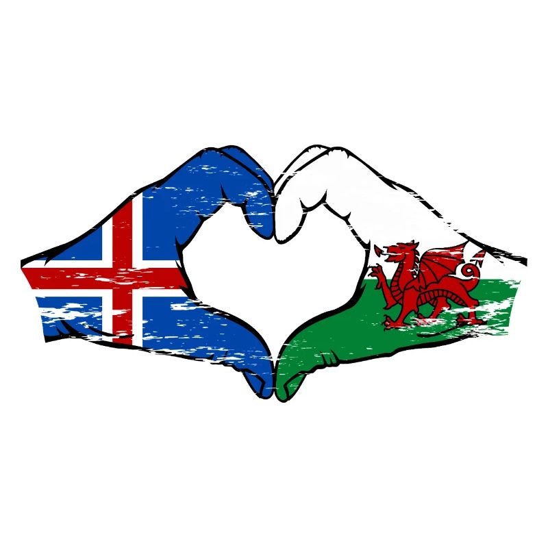 Islande Pays de Galles drapeau mains forme de coeur utilisé