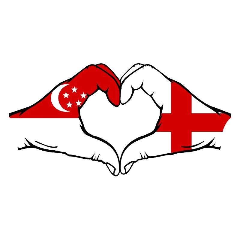 Singapour Angleterre Drapeau Mains Coeur Forme