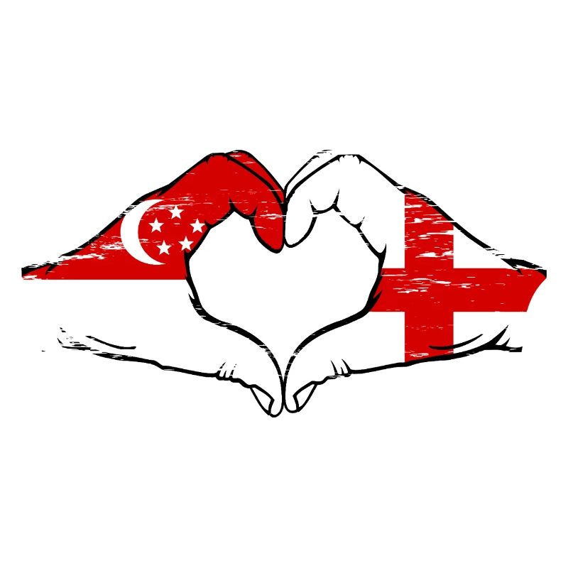 Singapour Angleterre drapeau mains forme de coeur utilisé