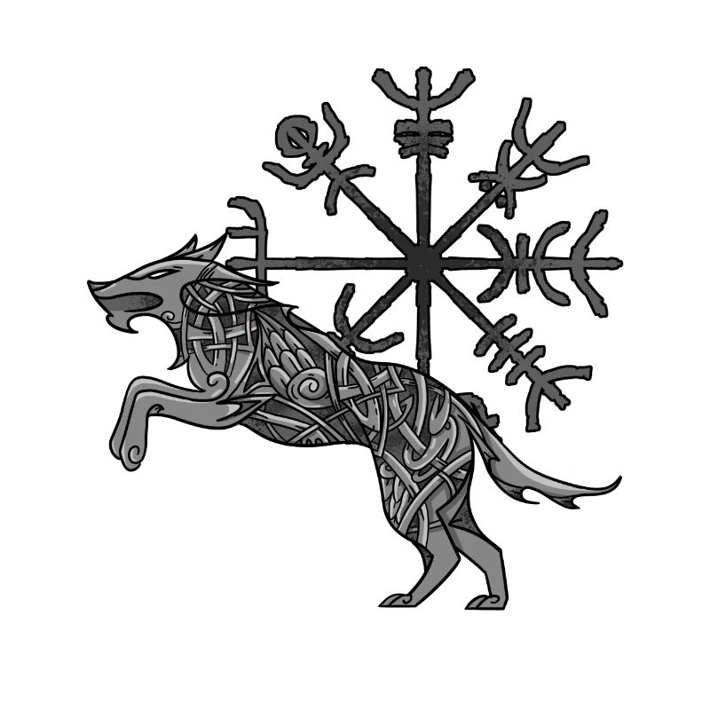 Viking Wolf Celtic Knot Rune Compass