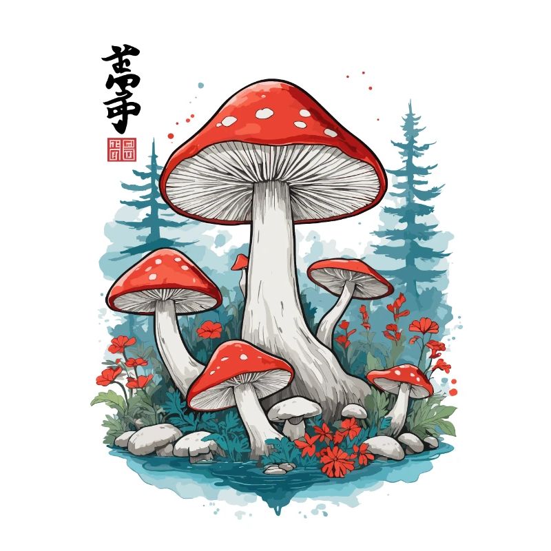 Japanese Mushrooms Ukiyo-E Toadstool Aesthetic