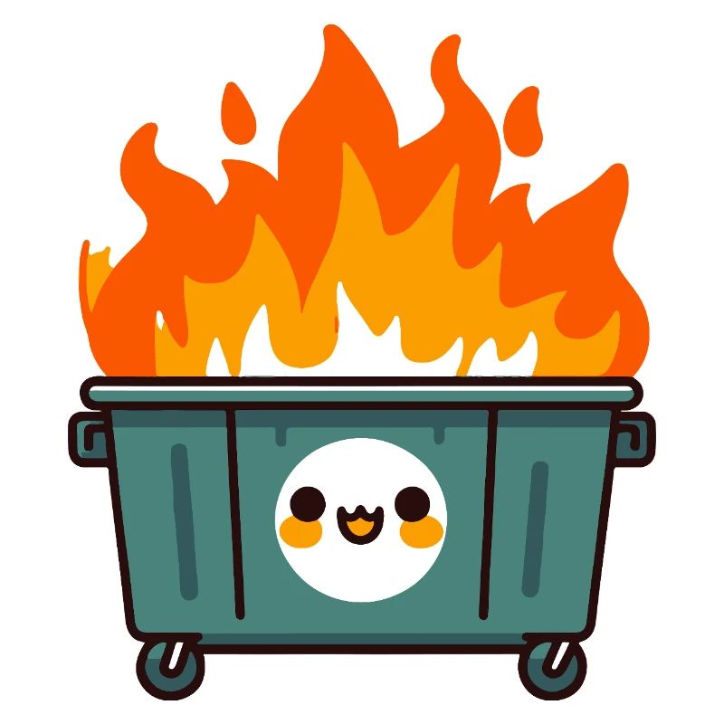 Niedlicher flammender Mülleimer