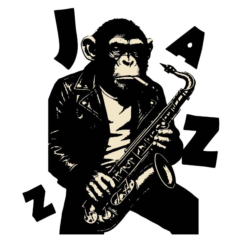 Saxophonaffe in Lederjacke