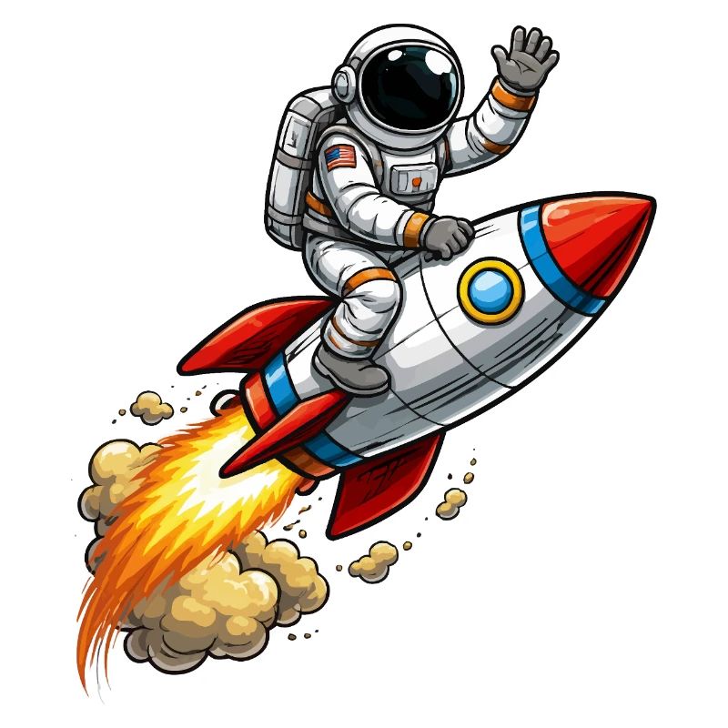 Astronaut auf Rakete Cartoon