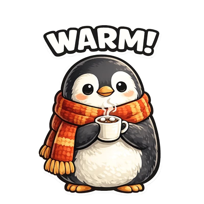 Wärmender Pinguin mit Kaffee