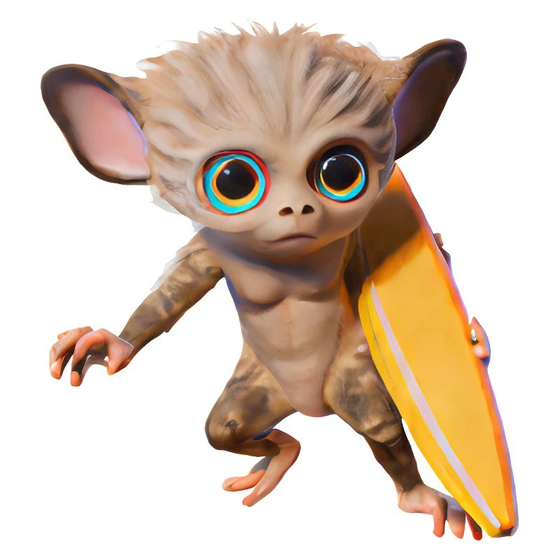 Surfbrett tragender Tarsier