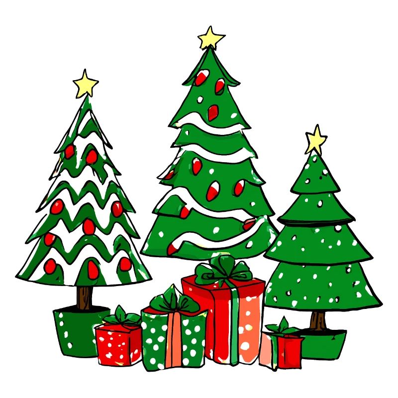 Weihnachtsbäume und Geschenke