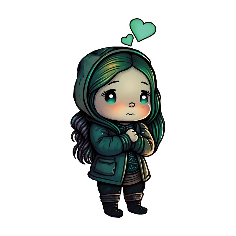 Süßes Anime Chibi Mädchen mit Herzen