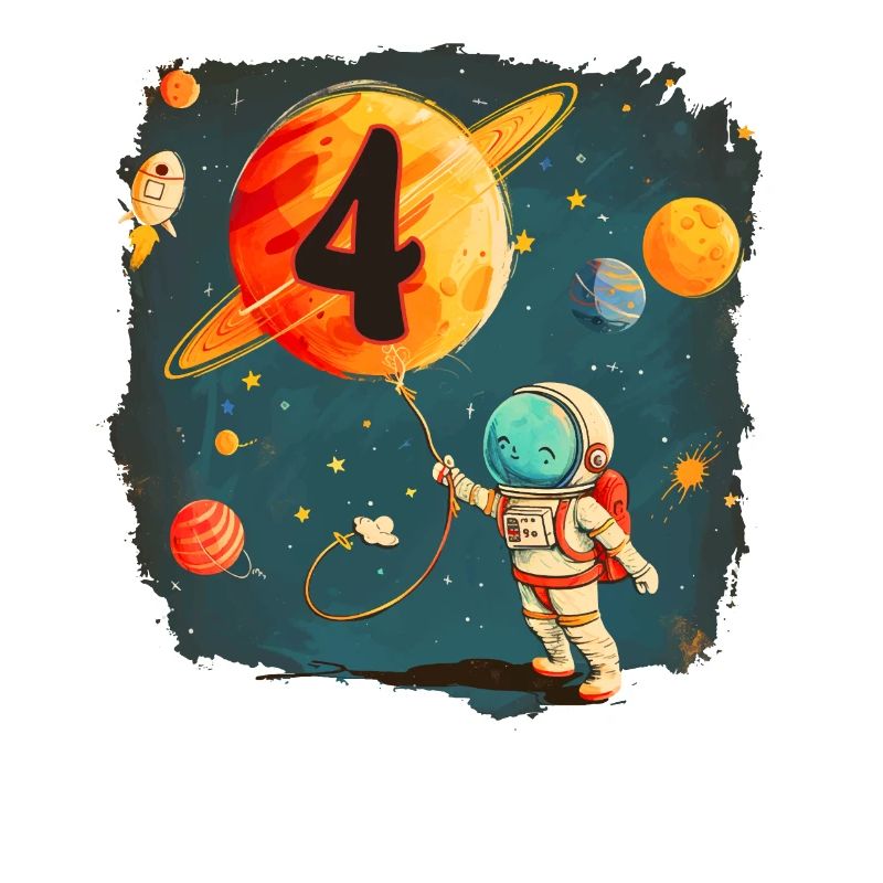 Astronaute Garçon 4e Anniversaire Univers Coloré