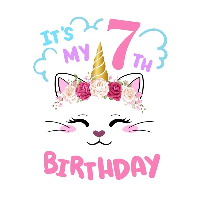 7. Geburtstag Mädchen Outfit Einhorn Katze