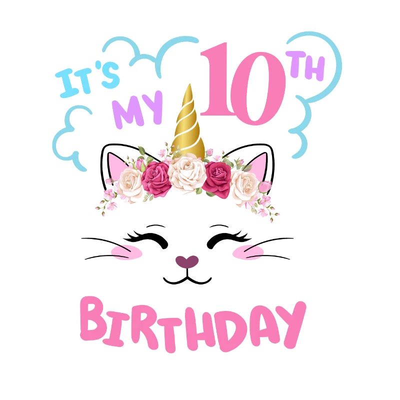 10. Geburtstag Mädchen Outfit Einhorn Katze