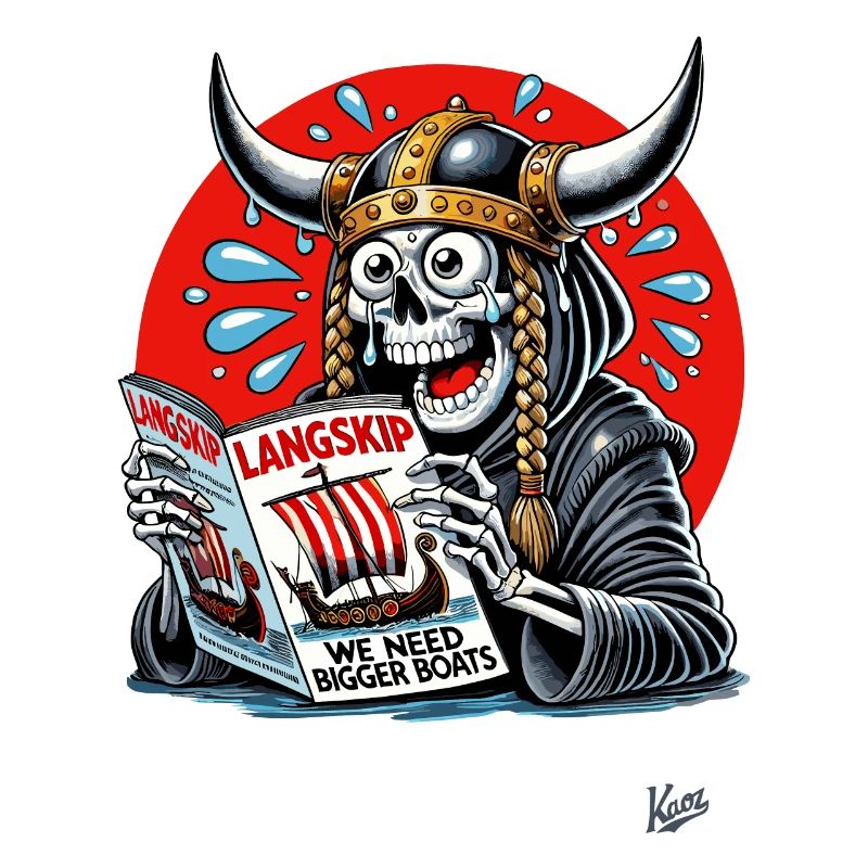 Wikinger-Sensenmann liest Langschiff-Magazin
