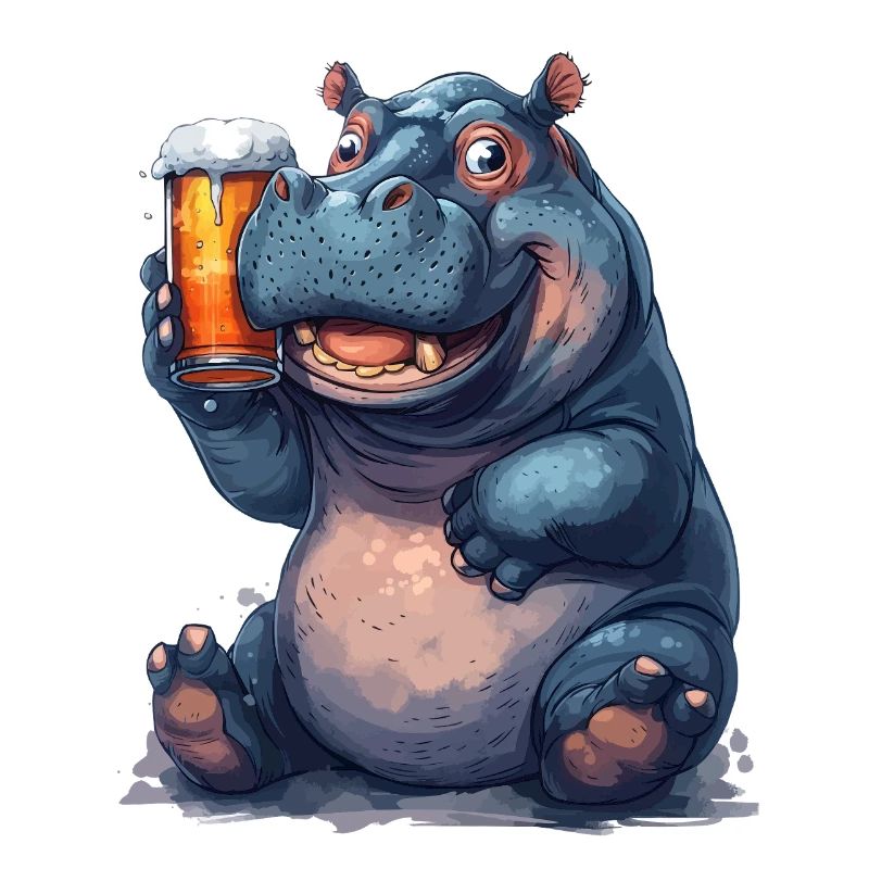 Nilpferd mit Bierglas Cartoon-Print