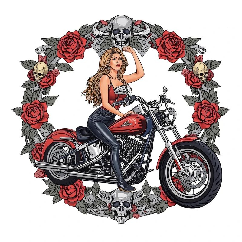 Motorradheldin im Rosenkranz