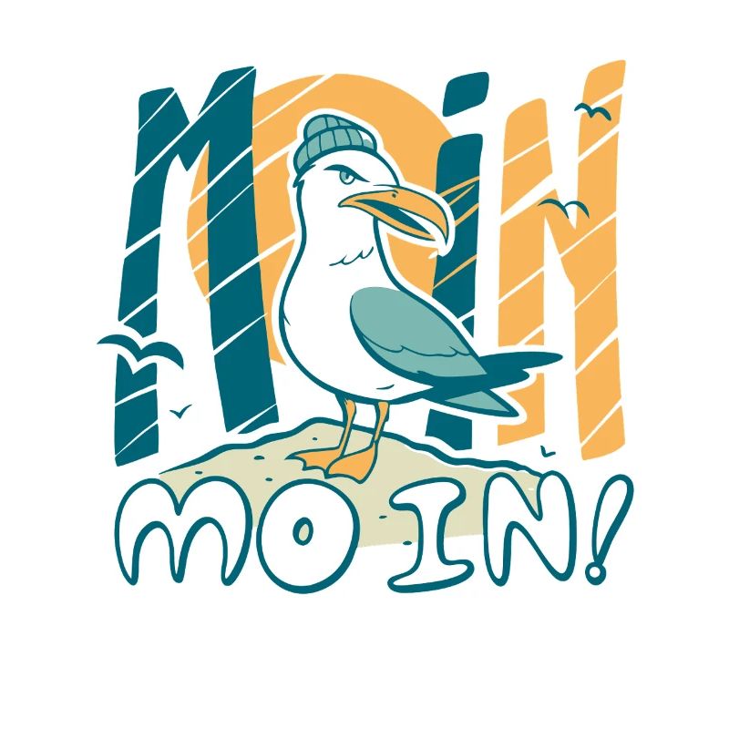 Moin Möwe in Mütze Ostsee und Nordsee Sprüche
