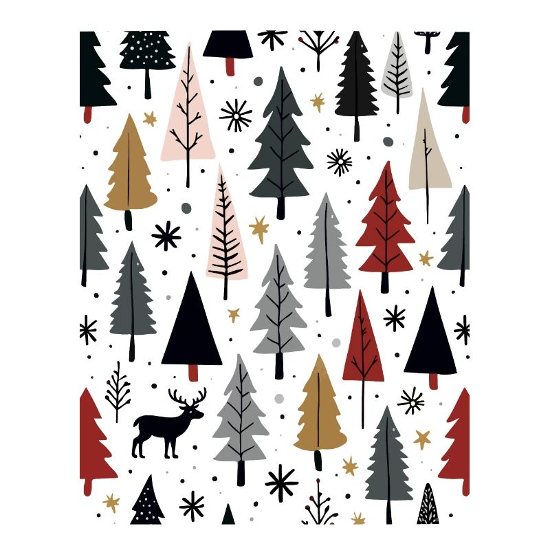 Scandinavian Christmas Elements and Winter Trees