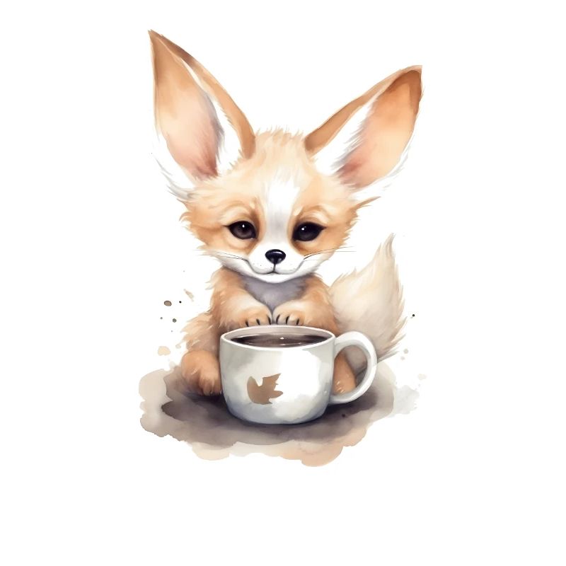Fennec Fox avec style aquarelle café