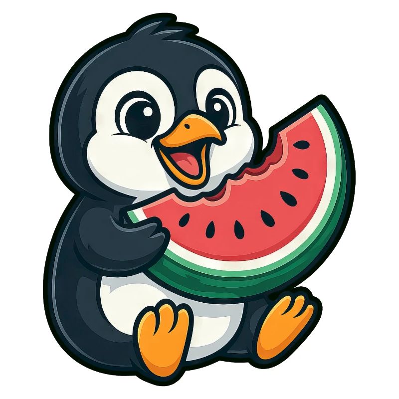 Pinguin mit Wassermelone Sommerfrucht