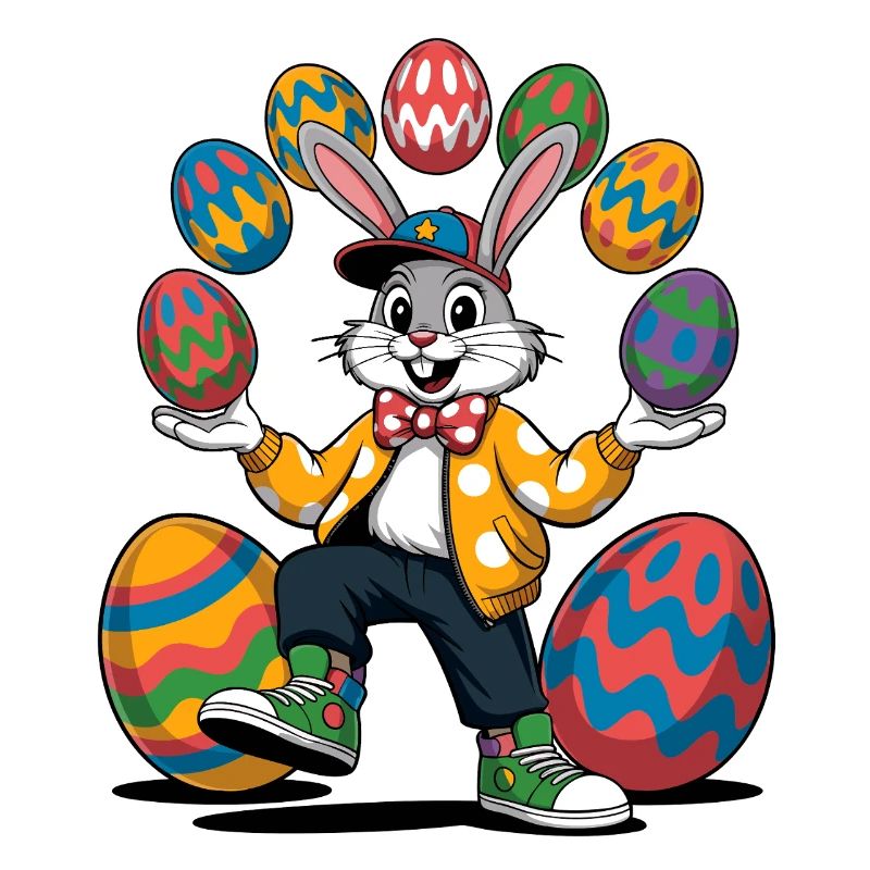 Osterhasen-Show mit bunten Eiern