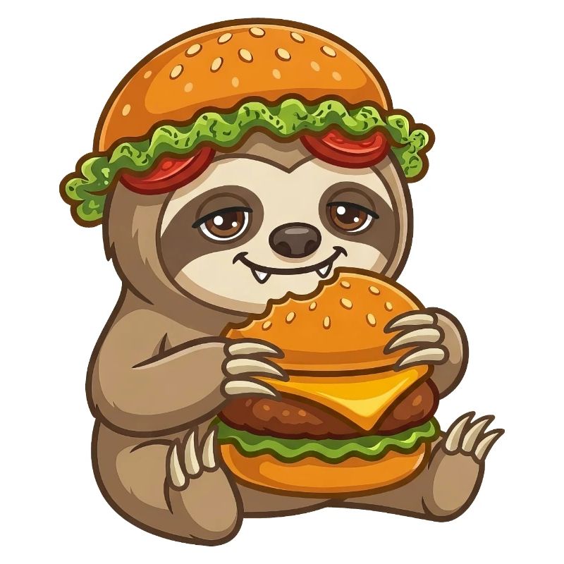 Faultier mit Burger Cartoon