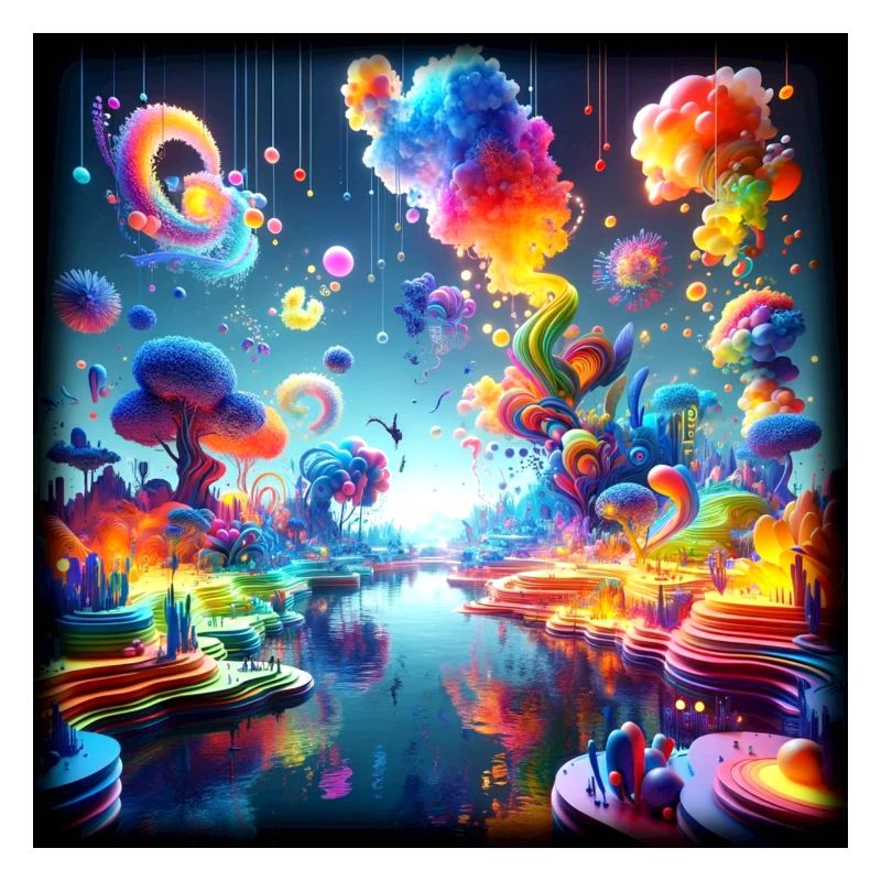 Surreale Traumlandschaft: Neon-Gewässer