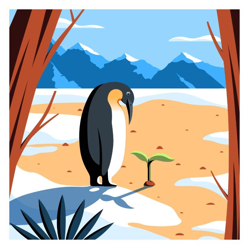 Pinguin mit Pflanze