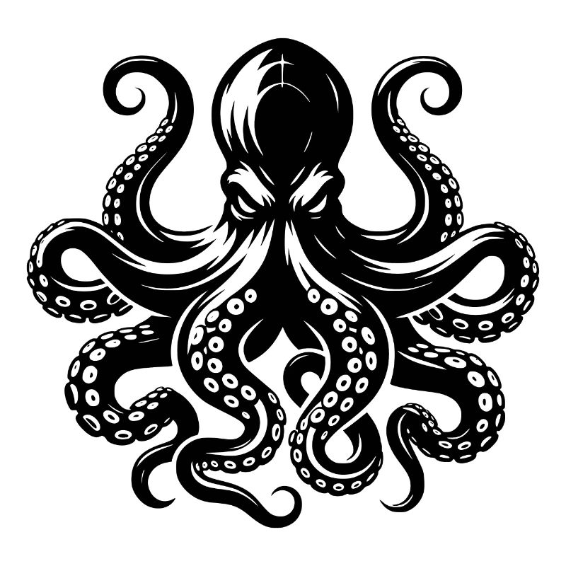 Grim octopus with tentacles and suction cups