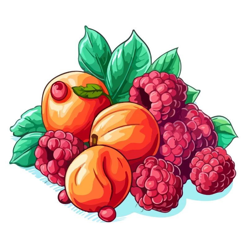Aprikosen und Himbeeren