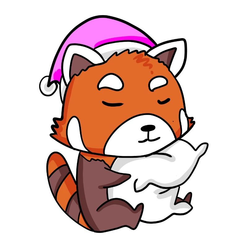 red panda with pillow and sleeping cap