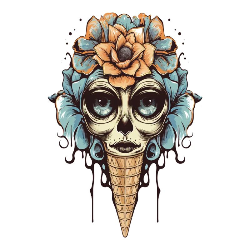 Blumen-Totenkopf Eistüte Design