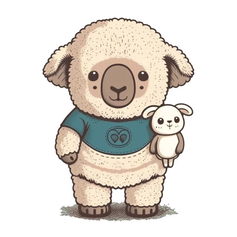 Verschlafenes Schaf mit Kuscheltier