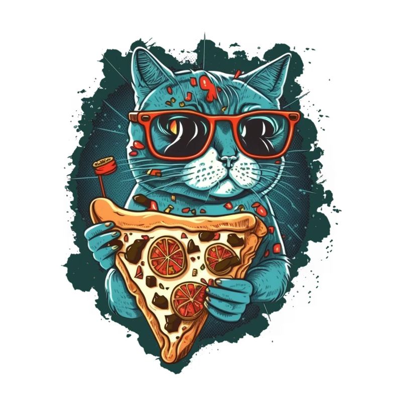 Katze mit Pizzastücken