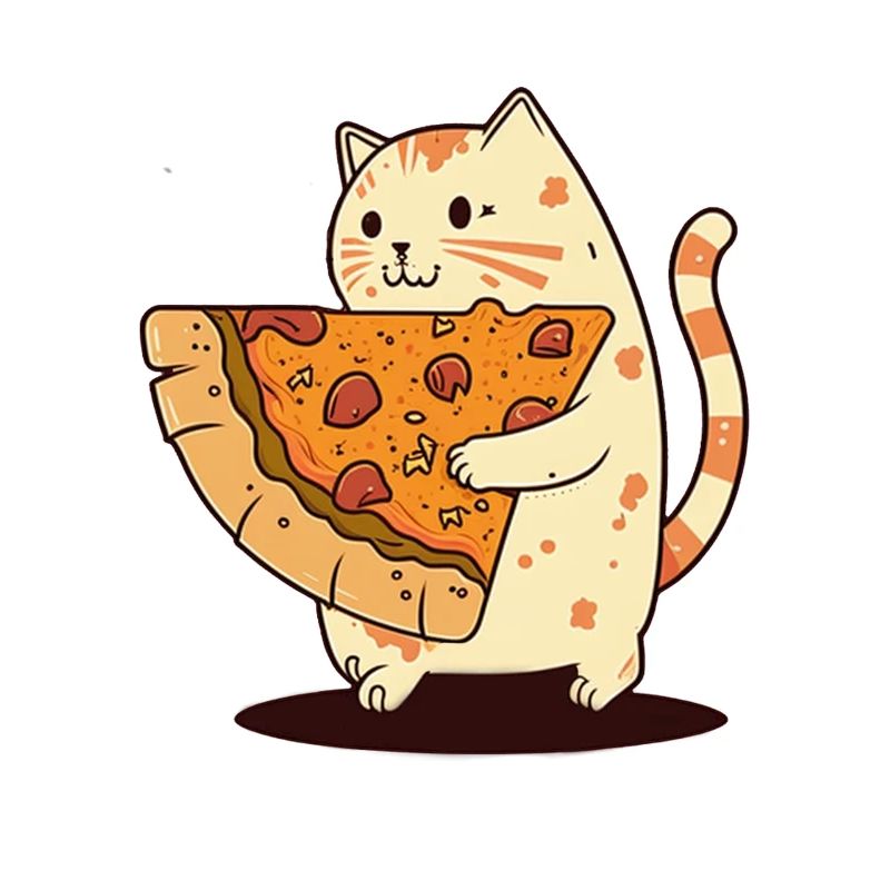 Katze trägt Pizzastück
