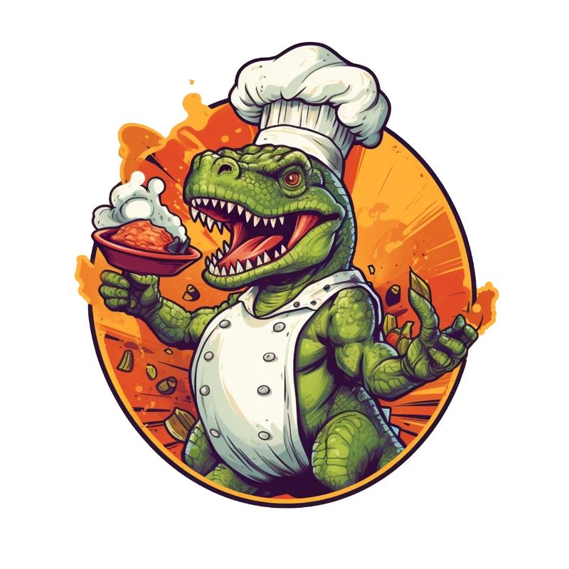 Dinosaurier mit Kochschürze