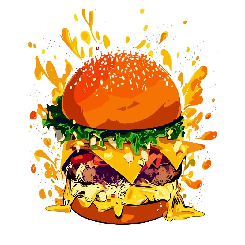Extravagant cheeseburger with cheese splatter