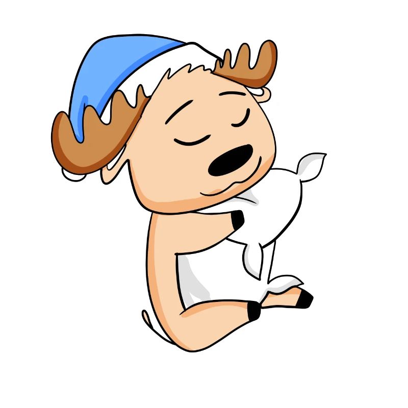 Moose with pillow and sleepy cap