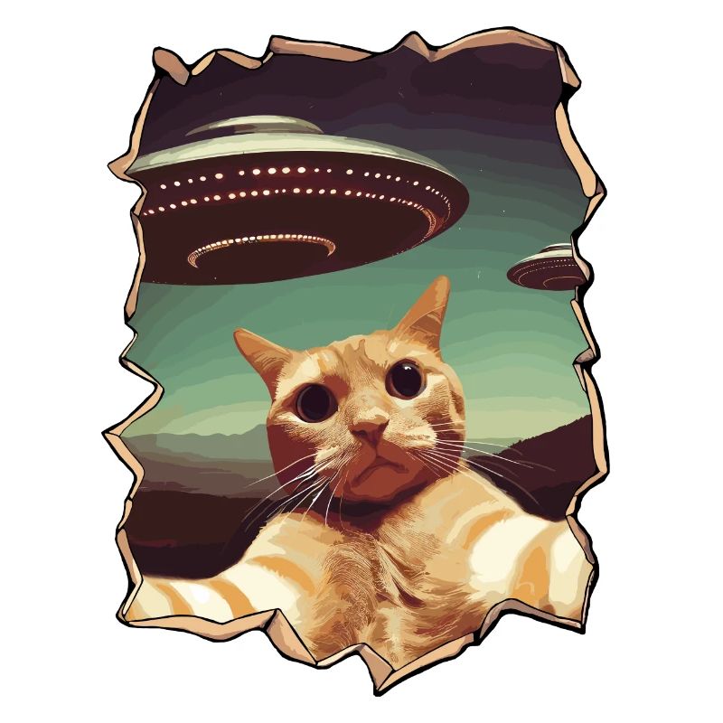 Funny Cut Out Cat Selfie UFO 3D Effect