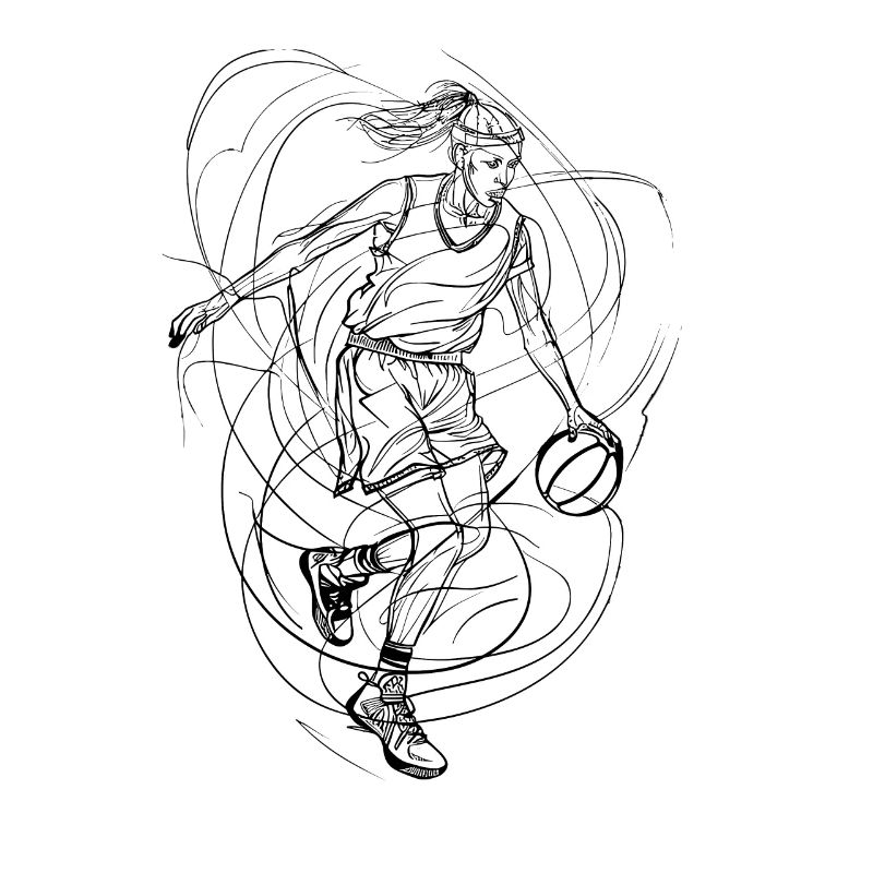 Basketball Mädchen Linienzeichnung