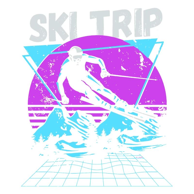 Retro Skiausflug Neongrafik